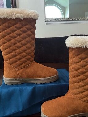 Style & Co. Quilted Tall Winter Boots with Faux-Shearling Trim - Chestnut